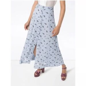 GANNI Printed Georgette Button-front Midi Skirt In Blue L